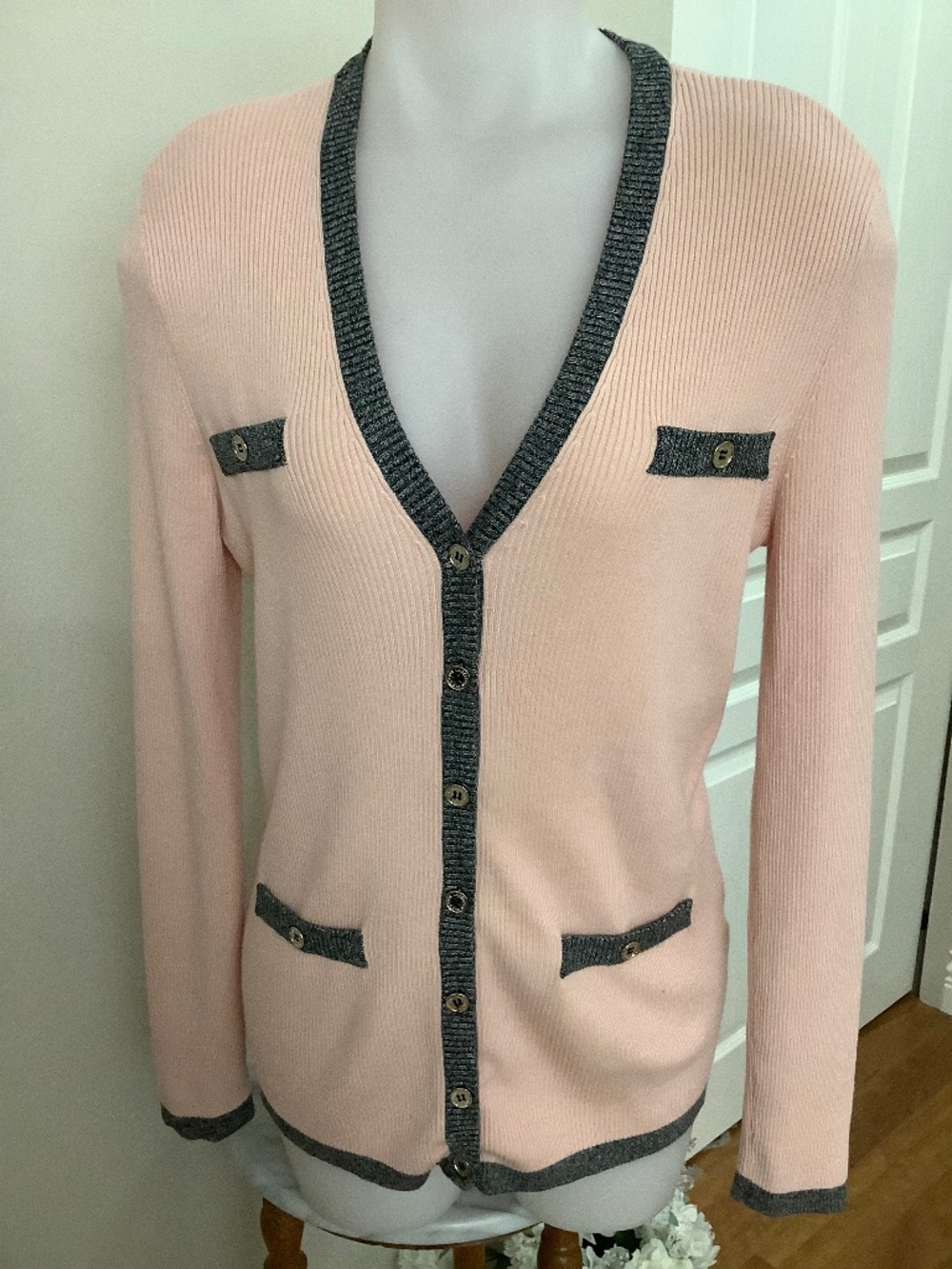 Karl Lagerfield Pink Ribknit Cardigan MEDIUM